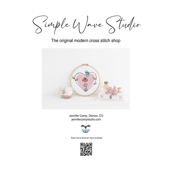 Bohemian Boho Pink Valentine Heart of‎ Flowers Counted Cross Stitch Kit - Picture 1 of 4